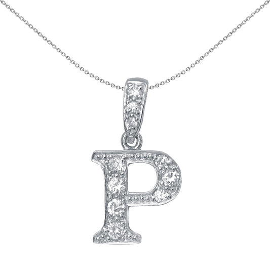 Silver  CZ Letter P Initial Pendant Necklace 18 inch - GIN2-P