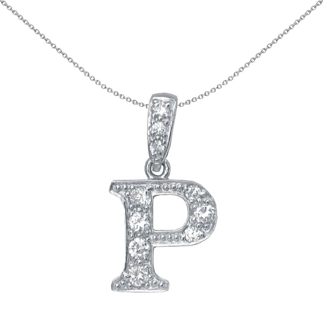 Sterling Silver  CZ Letter P Initial Identity ID Personal Pendant - GIN2-P