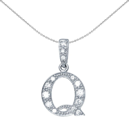 Sterling Silver  CZ Letter Q Initial Identity ID Personal Pendant - GIN2-Q