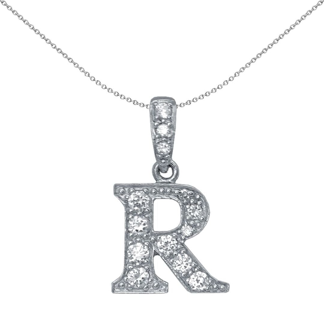 Sterling Silver  CZ Letter R Initial Identity ID Personal Pendant - GIN2-R