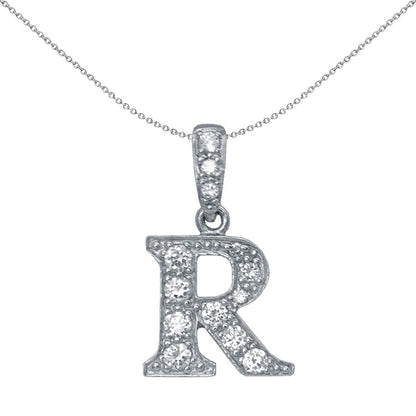 Sterling Silver  CZ Letter R Initial Identity ID Personal Pendant - GIN2-R