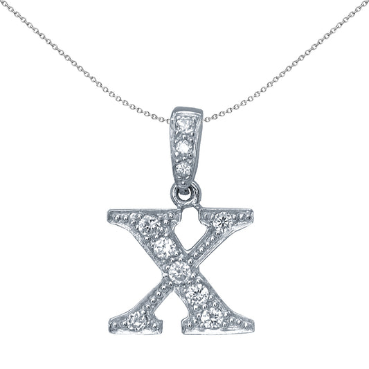 Silver  CZ Letter X Initial Pendant Necklace 18 inch - GIN2-X