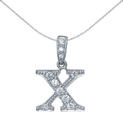 Sterling Silver  CZ Letter X Initial Identity ID Personal Pendant - GIN2-X