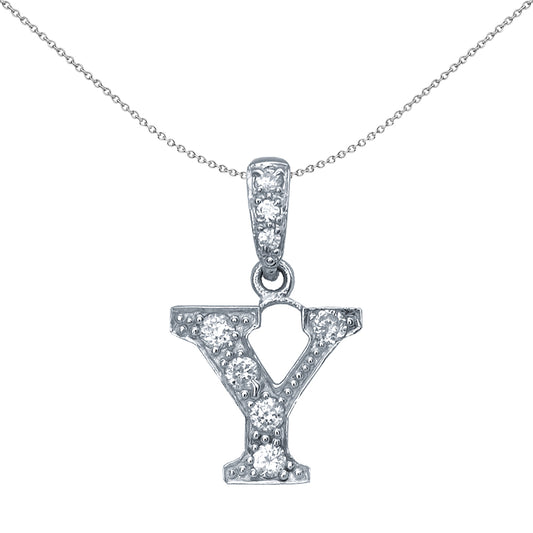 Silver  CZ Letter Y Initial Pendant Necklace 18 inch - GIN2-Y