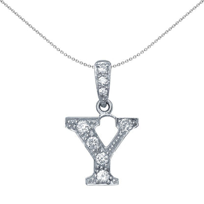 Silver  CZ Letter Y Initial Pendant Necklace - GIN2-Y