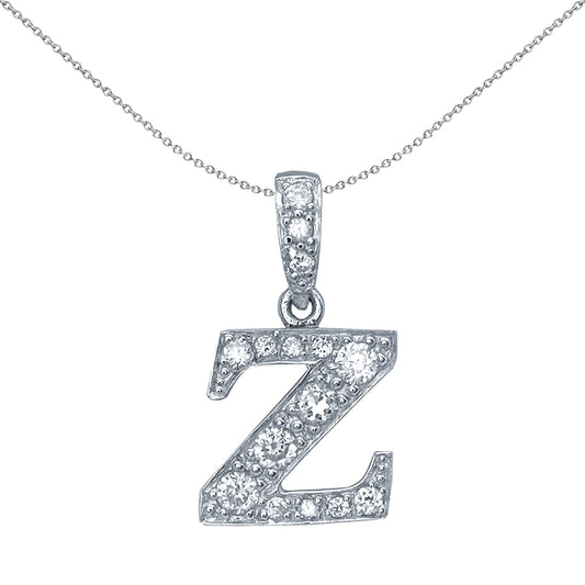 Silver  CZ Letter Z Initial Pendant Necklace 18 inch - GIN2-Z
