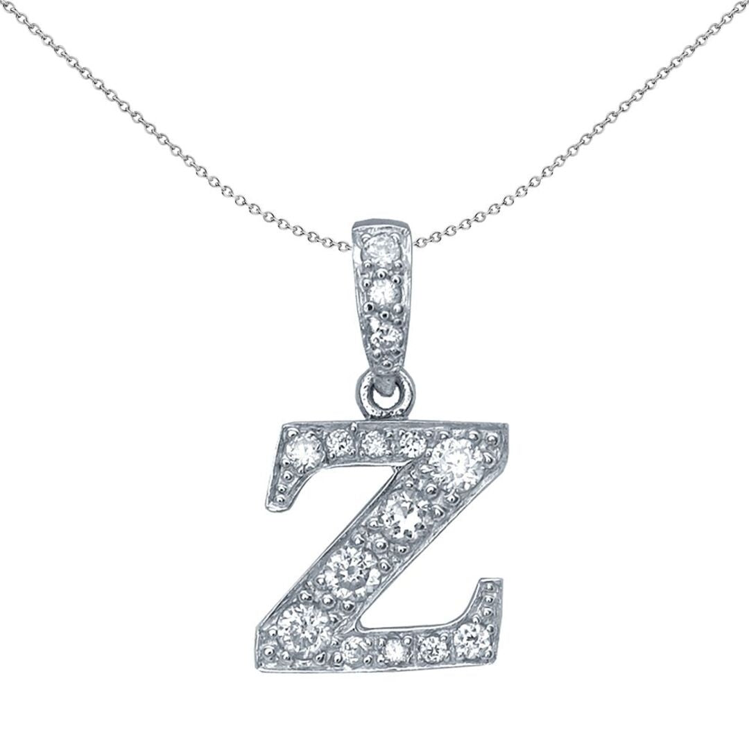 Sterling Silver  CZ Letter Z Initial Identity ID Personal Pendant - GIN2-Z