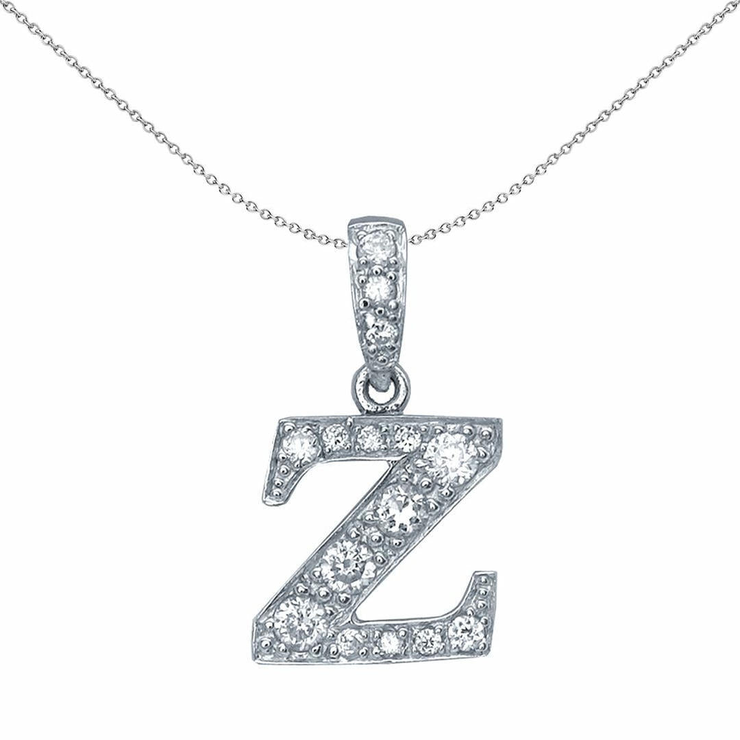 Silver  CZ Letter Z Initial Pendant Necklace 18 inch - GIN2-Z