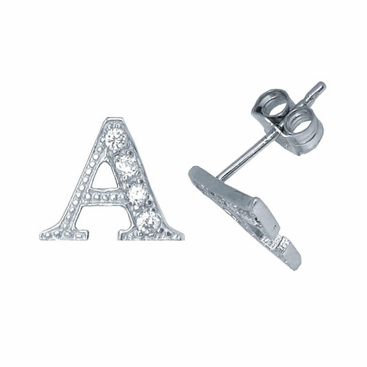 Sterling Silver  Initial Identity Stud Earrings Letter A - GIN3-A
