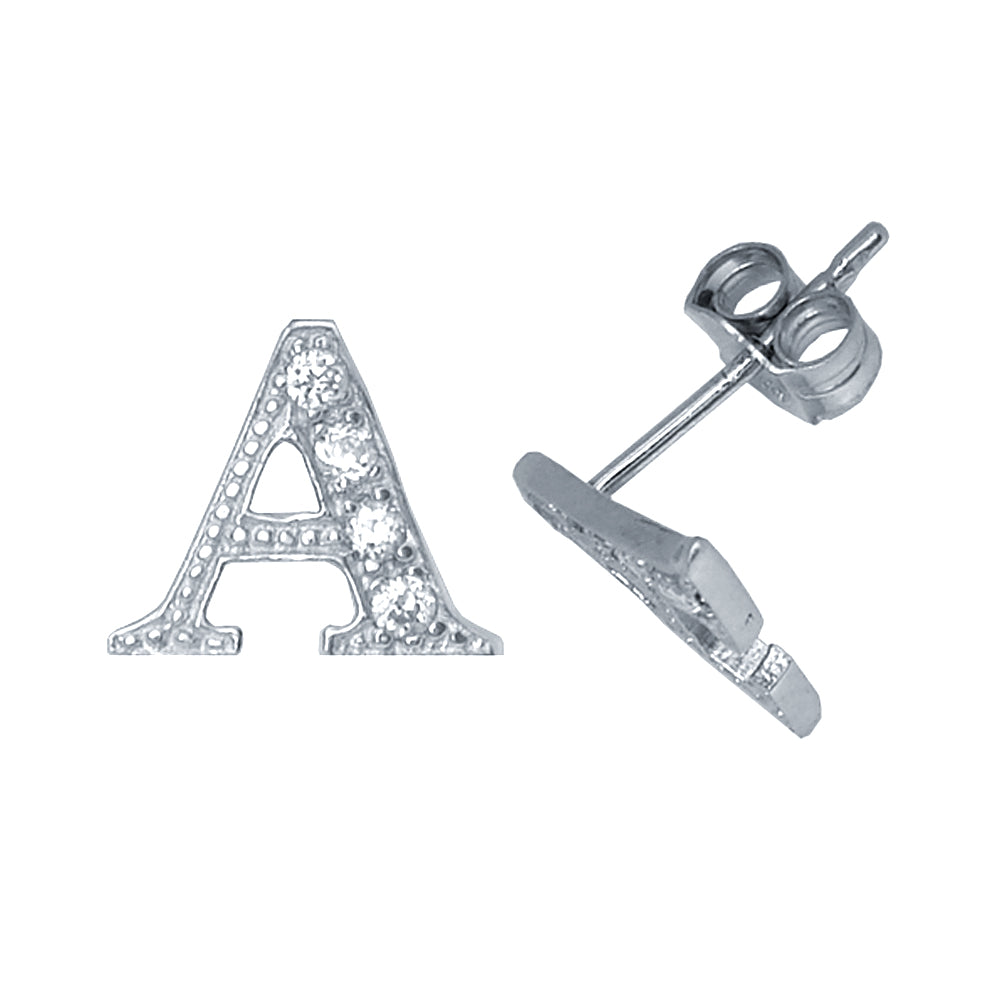 Sterling Silver  Initial Identity Stud Earrings Letter A - GIN3-A