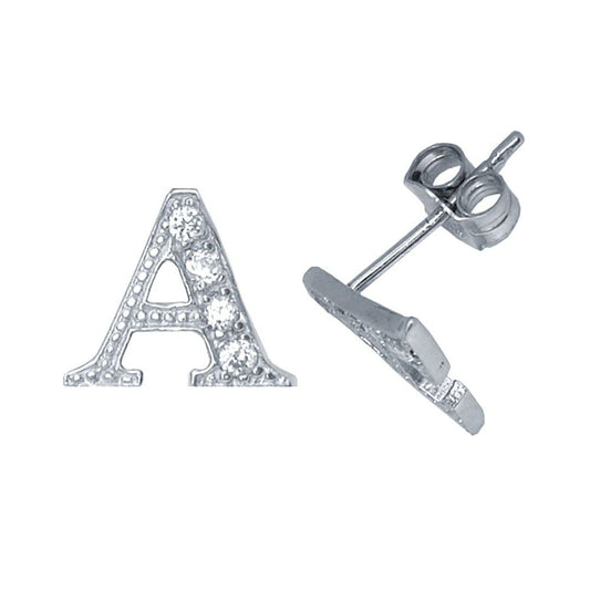 Sterling Silver  Initial Identity Stud Earrings Letter A - GIN3-A