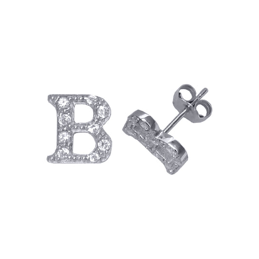 Sterling Silver  Initial Identity Stud Earrings Letter B - GIN3-B