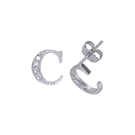 Sterling Silver  Initial Identity Stud Earrings Letter C - GIN3-C