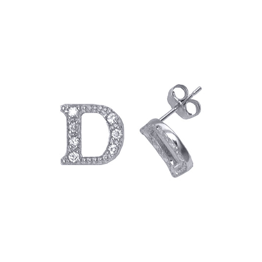 Sterling Silver  Initial Identity Stud Earrings Letter D - GIN3-D
