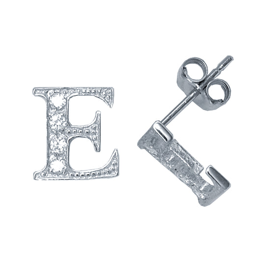 Sterling Silver  Initial Identity Stud Earrings Letter E - GIN3-E