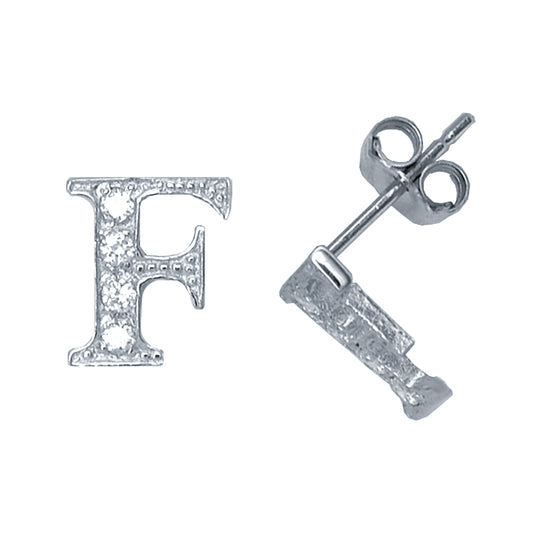 Sterling Silver  Initial Identity Stud Earrings Letter F - GIN3-F