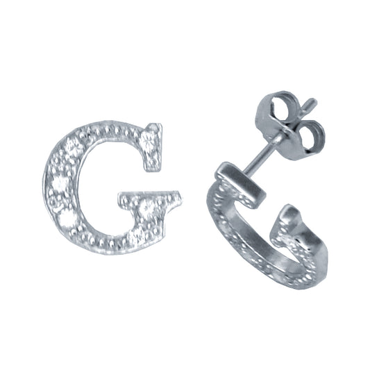 Sterling Silver  Initial Identity Stud Earrings Letter G - GIN3-G