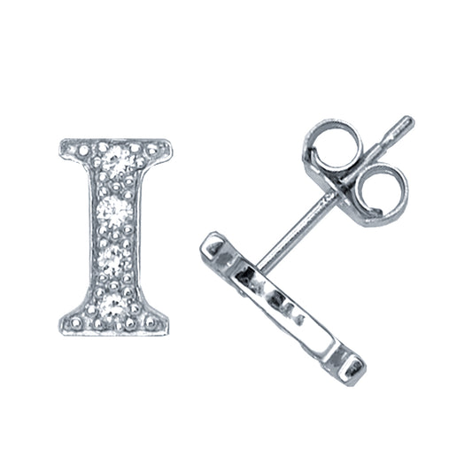 Sterling Silver  Initial Identity Stud Earrings Letter I - GIN3-I