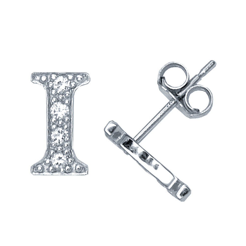 Sterling Silver  Initial Identity Stud Earrings Letter I - GIN3-I