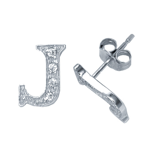 Sterling Silver  Initial Identity Stud Earrings Letter J - GIN3-J