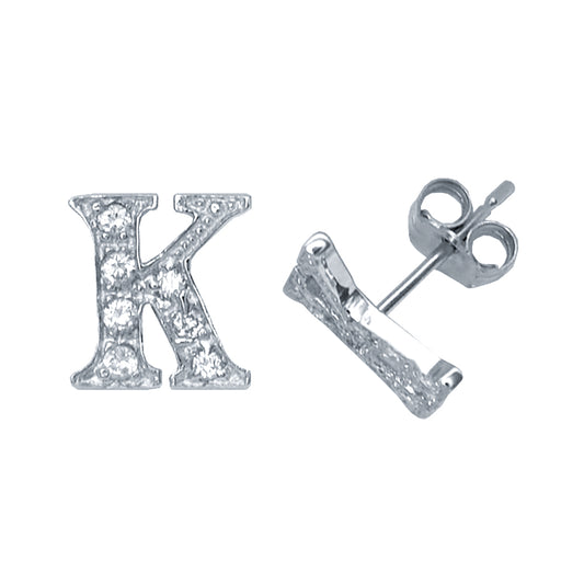 Sterling Silver  Initial Identity Stud Earrings Letter K - GIN3-K