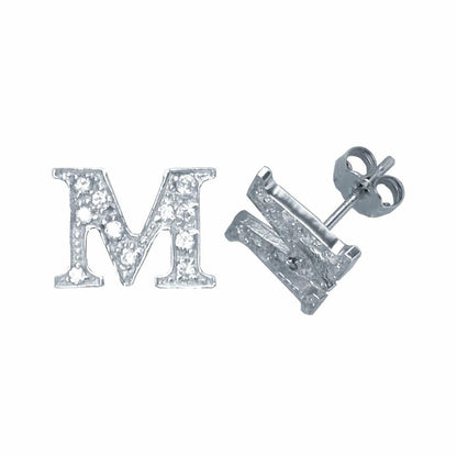 Sterling Silver  Initial Identity Stud Earrings Letter M - GIN3-M