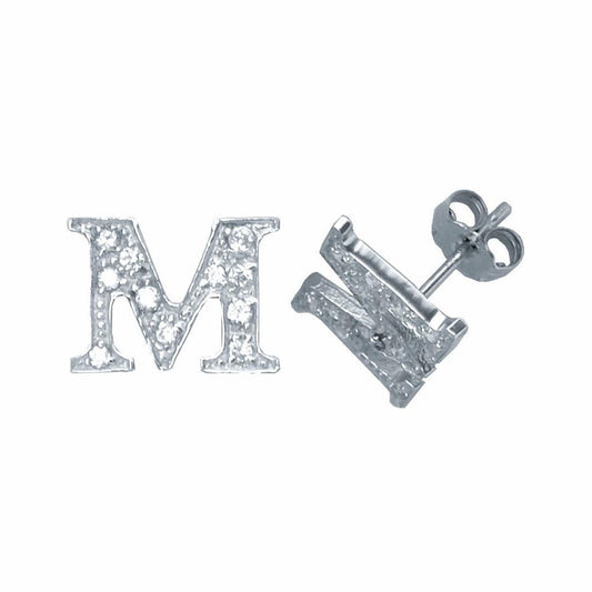 Sterling Silver  Initial Identity Stud Earrings Letter M - GIN3-M