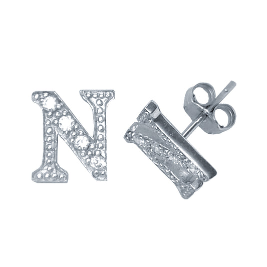 Sterling Silver  Initial Identity Stud Earrings Letter N - GIN3-N