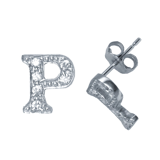 Sterling Silver  Initial Identity Stud Earrings Letter P - GIN3-P