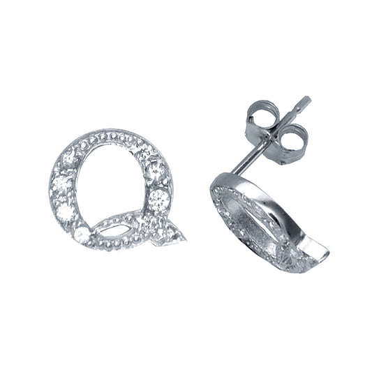 Sterling Silver  Initial Identity Stud Earrings Letter Q - GIN3-Q
