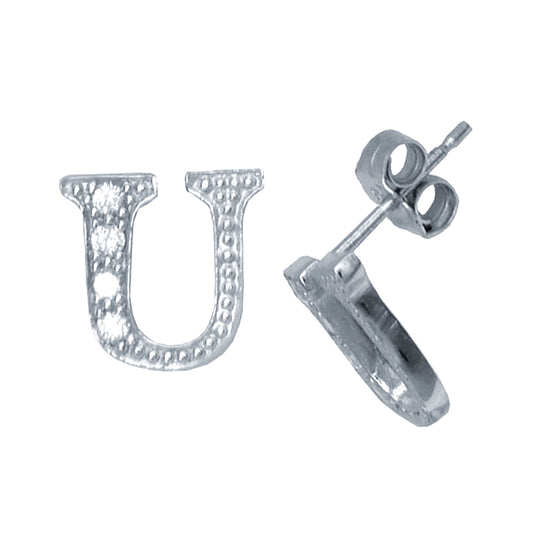 Sterling Silver  Initial Identity Stud Earrings Letter U - GIN3-U