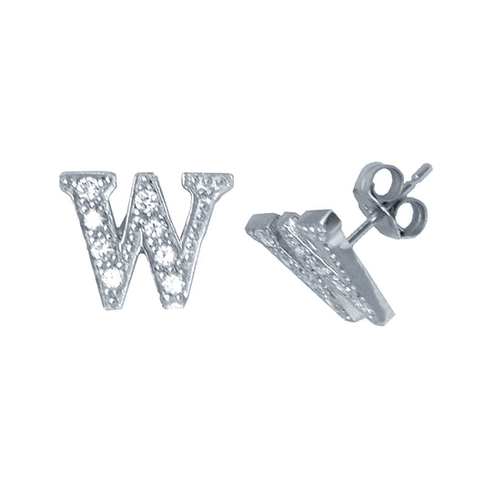 Sterling Silver  Initial Identity Stud Earrings Letter W - GIN3-W