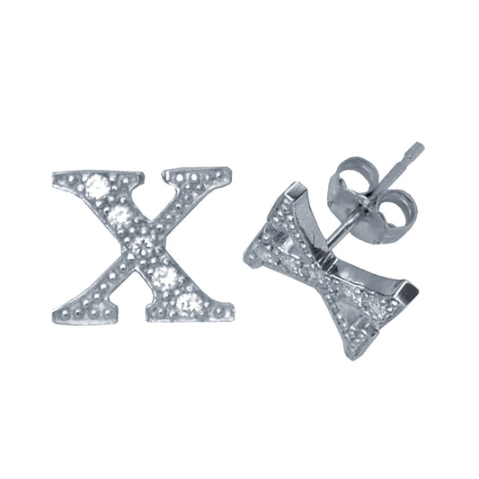 Sterling Silver  Initial Identity Stud Earrings Letter X - GIN3-X