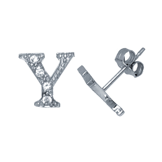 Sterling Silver  Initial Identity Stud Earrings Letter Y - GIN3-Y