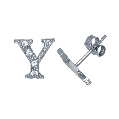 Sterling Silver  Initial Identity Stud Earrings Letter Y - GIN3-Y