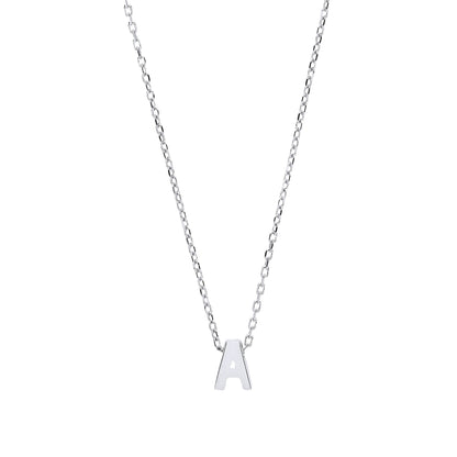 Silver  Letter A Initial Pendant Necklace 18 inch - GIN4A