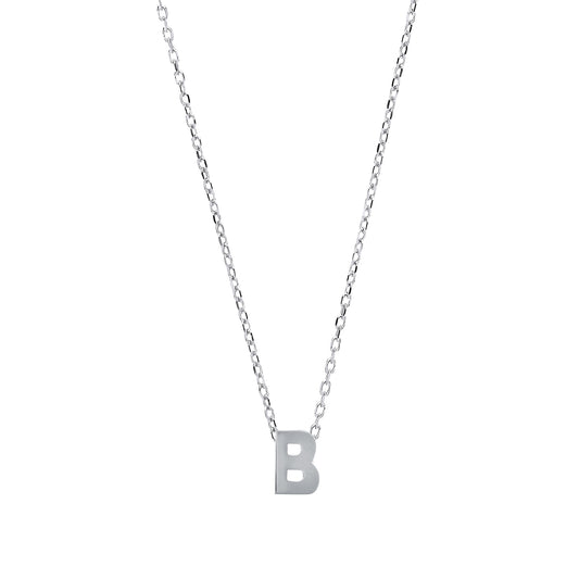 Silver  Letter B Initial Pendant Necklace 18 inch - GIN4B