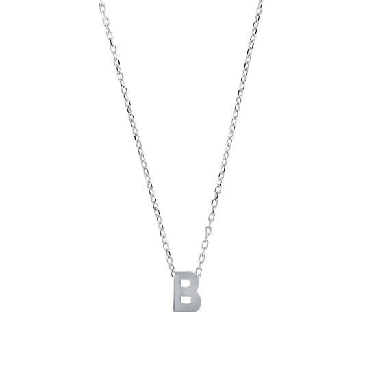 Silver  Letter B Initial Pendant Necklace 18 inch - GIN4B