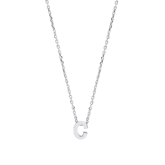 Silver  Letter C Initial Pendant Necklace 18 inch - GIN4C