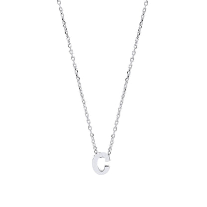 Silver  Letter C Initial Pendant Necklace 18 inch - GIN4C