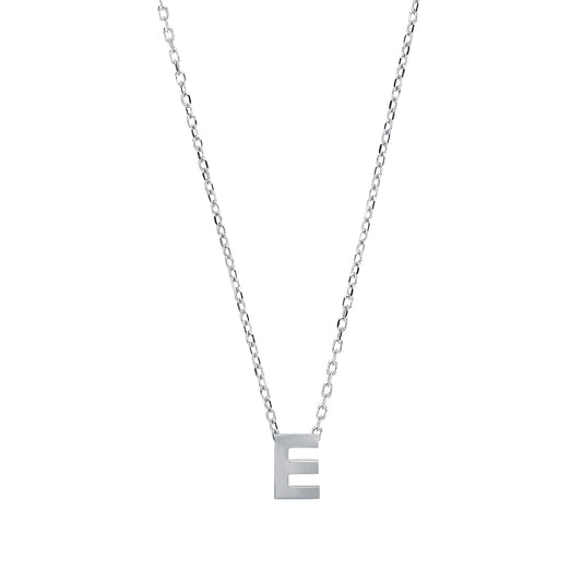 Silver  Letter E Initial Pendant Necklace 18 inch - GIN4E