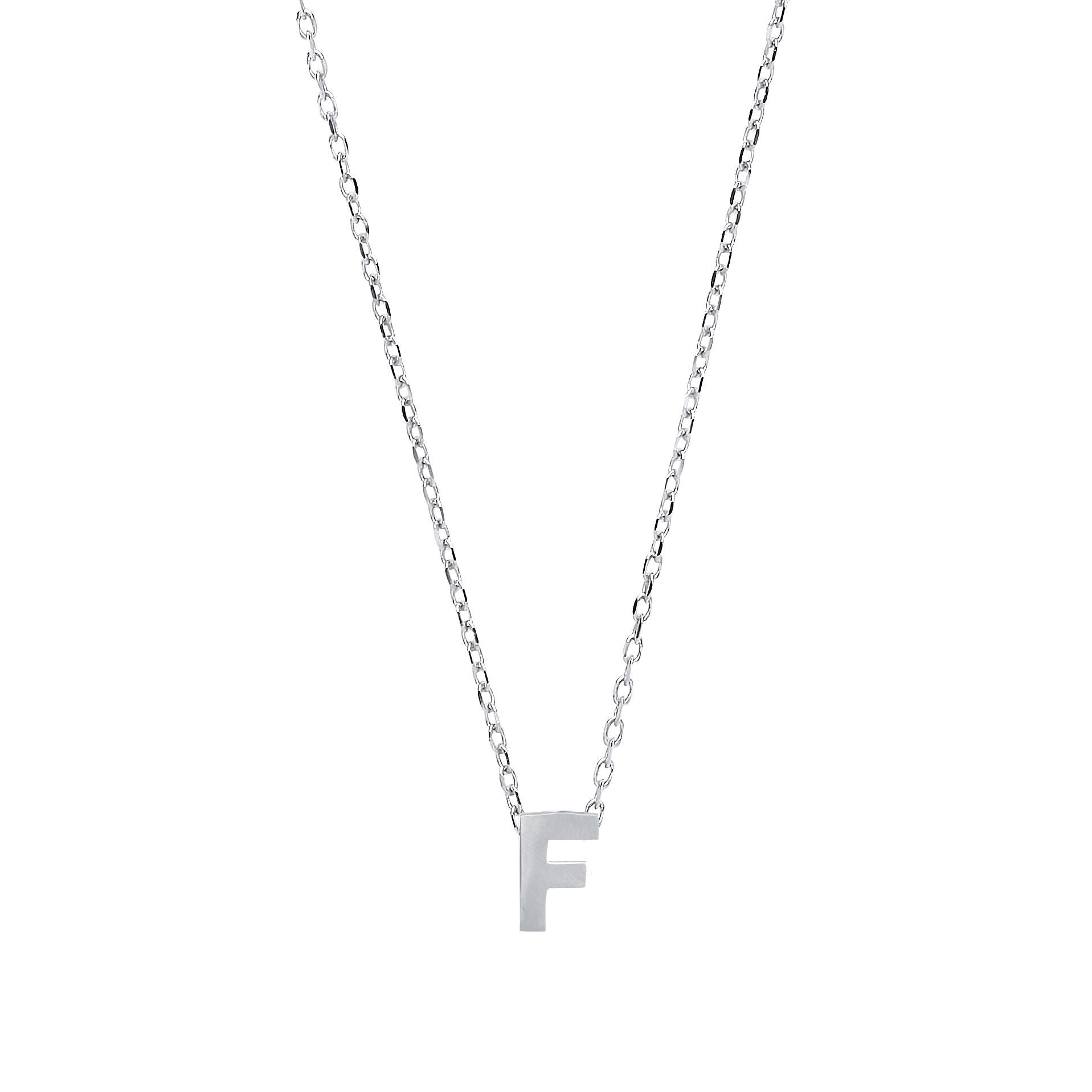 Silver  Letter F Initial Pendant Necklace 18 inch - GIN4F