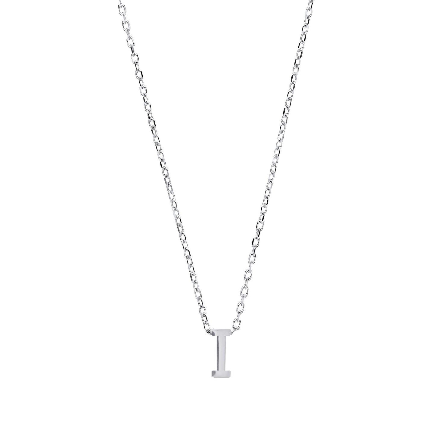 Silver  Letter I Initial Pendant Necklace 18 inch - GIN4I