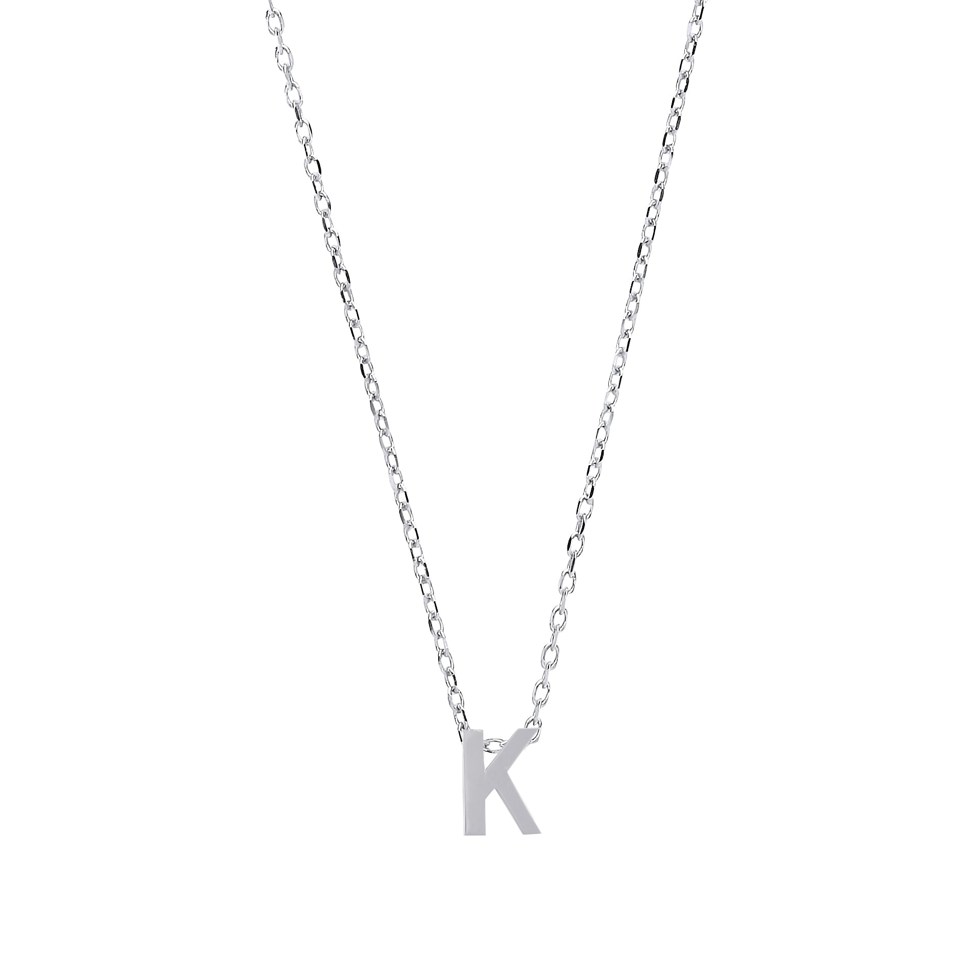 Silver  Letter K Initial Pendant Necklace 18 inch - GIN4K