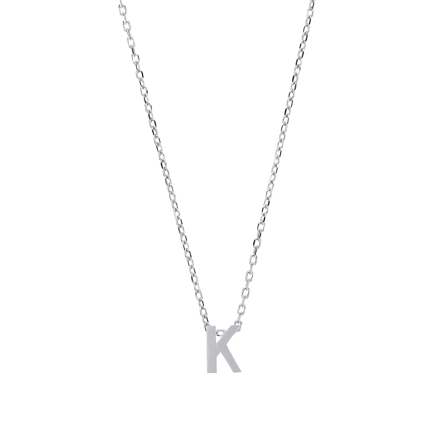 Silver  Letter K Initial Pendant Necklace 18 inch - GIN4K