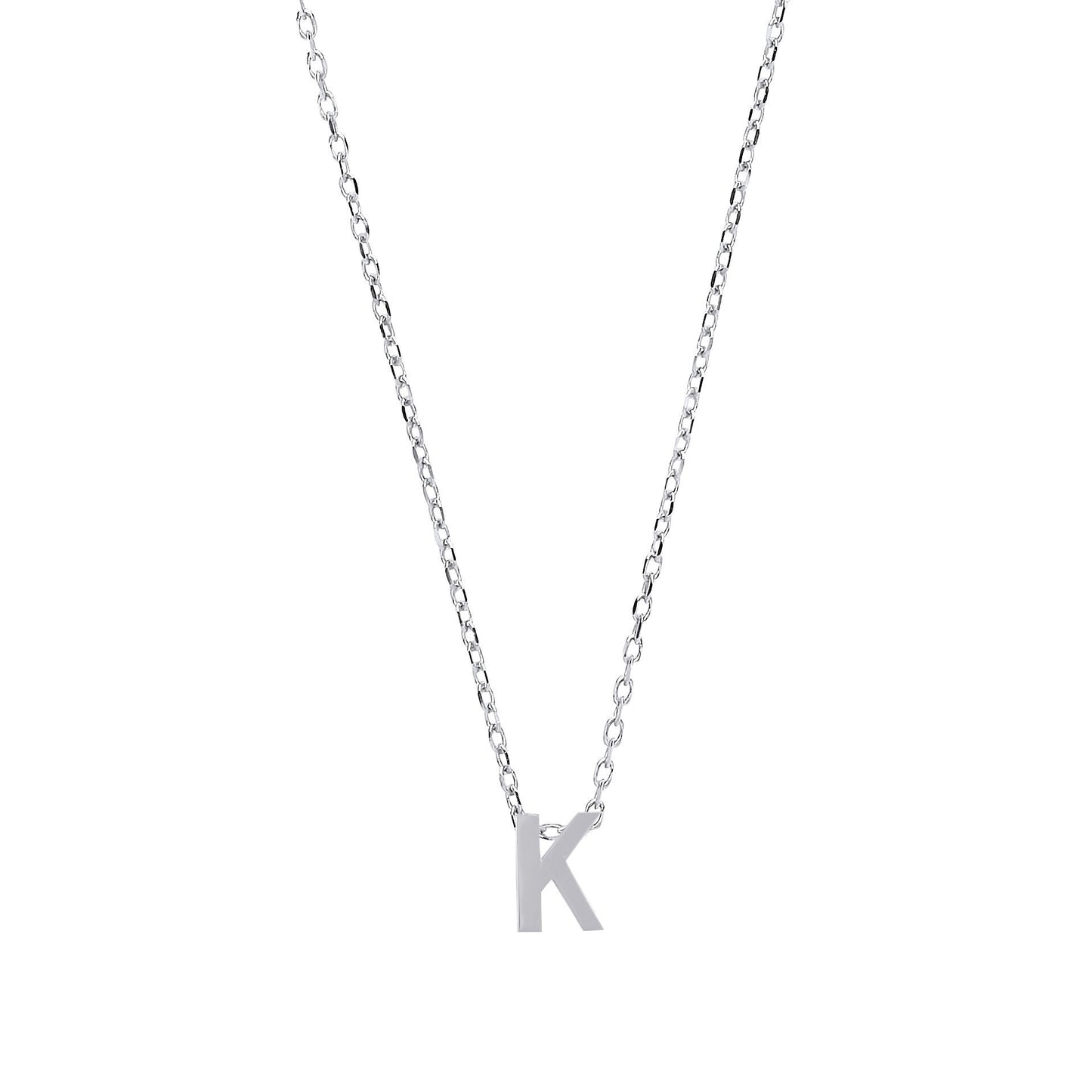 Silver  Letter K Initial Pendant Necklace 18 inch - GIN4K