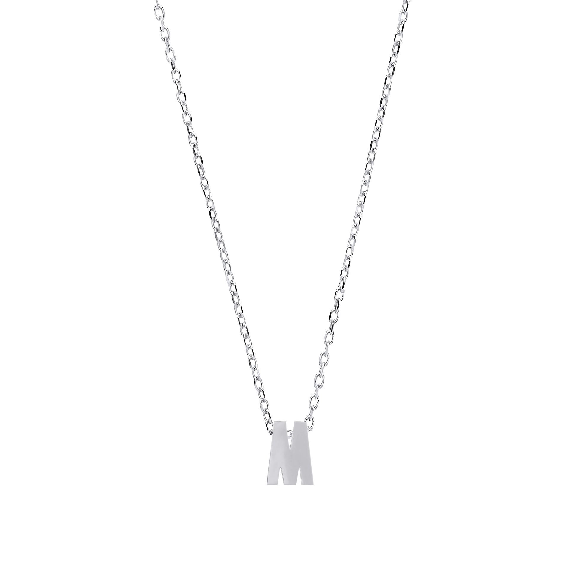 Silver  Letter M Initial Pendant Necklace 18 inch - GIN4M
