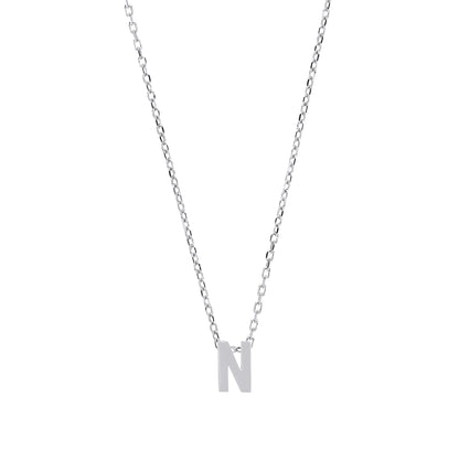 Silver  Letter N Initial Pendant Necklace 18 inch - GIN4N