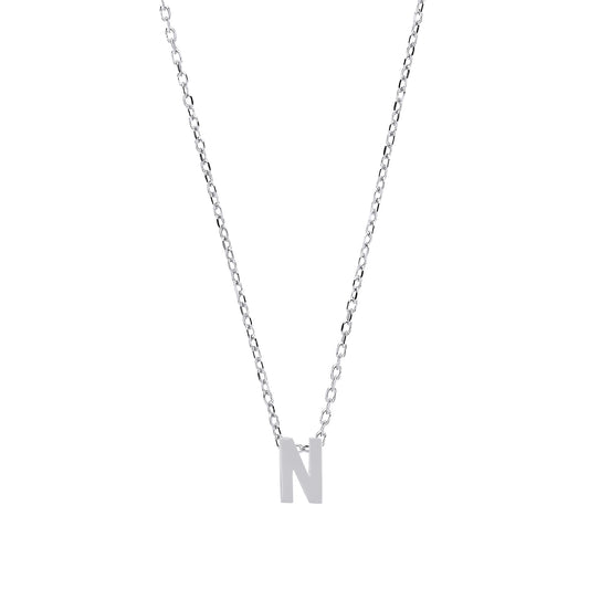 Silver  Letter N Initial Pendant Necklace 18 inch - GIN4N