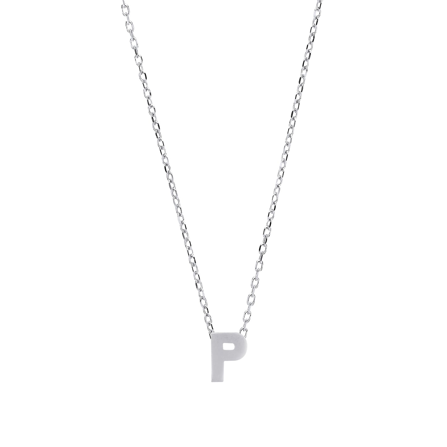 Silver  Letter P Initial Pendant Necklace 18 inch - GIN4P